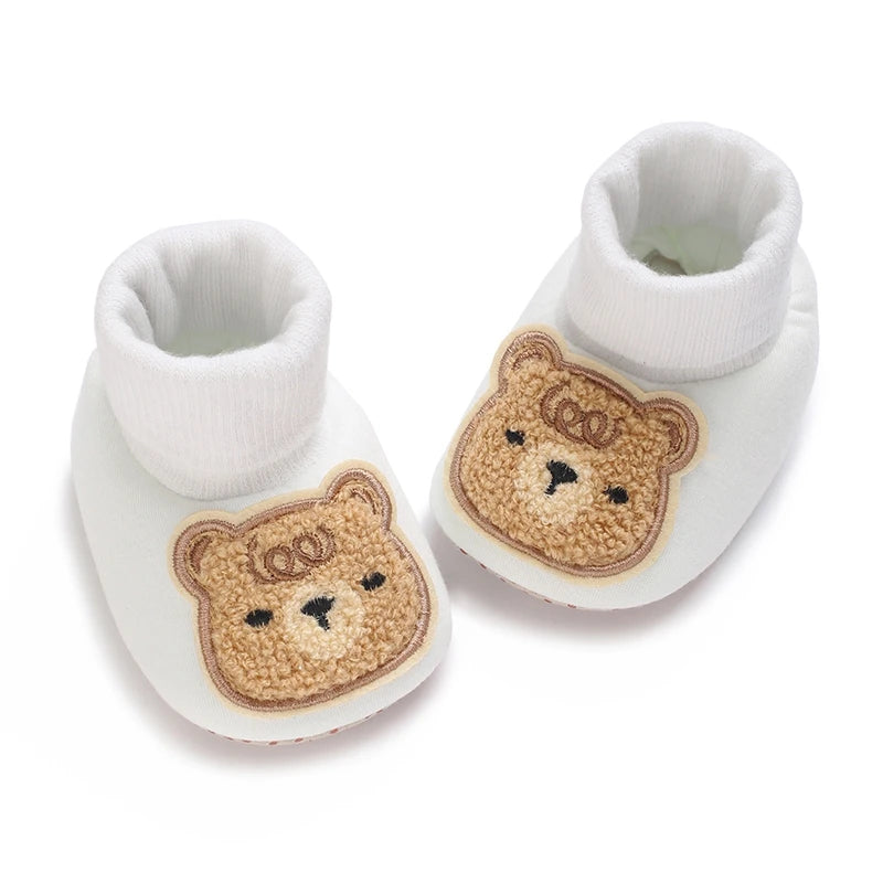 Baby Slippers Soft Anti-Slip Booties Winter Warm Bear Embroidery Infant Sock Shoes