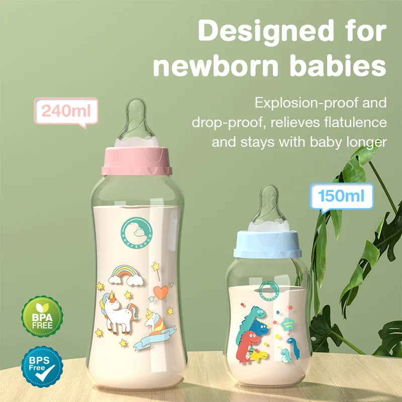2025 New 150/240ML Baby PP Bottle Wide Mouth Newborn Baby Bottle with Handle Baby Milk Bottle Newborn Pattern Baby Cup BPA Free