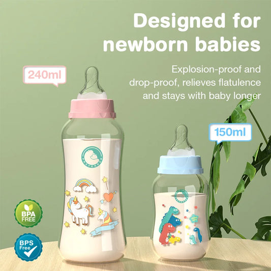 2025 New 150/240ML Baby PP Bottle Wide Mouth Newborn Baby Bottle with Handle Baby Milk Bottle Newborn Pattern Baby Cup BPA Free