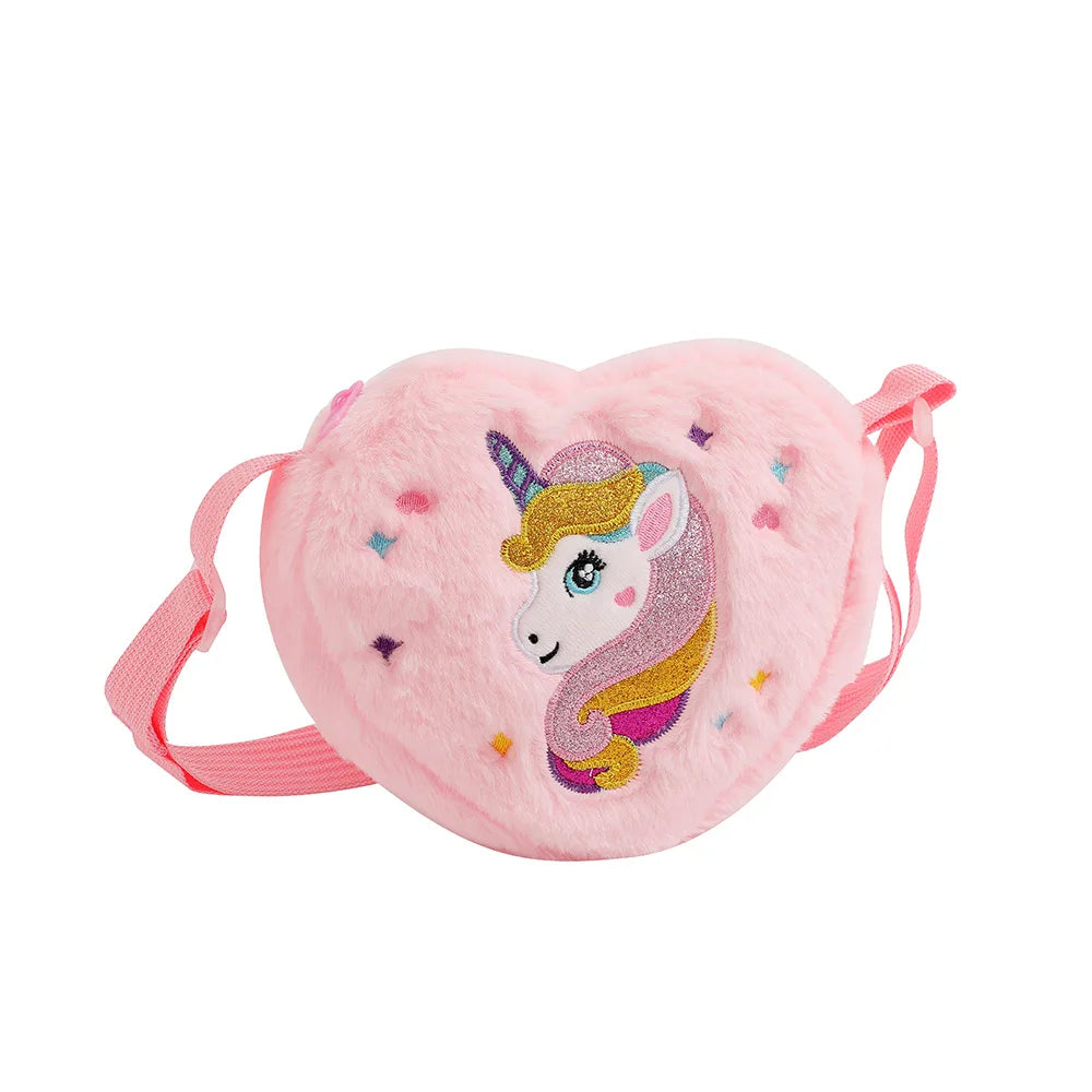 Lovely Heart Shape Handbags For Girls Embroidery Unicorn Kids Shoulder Bag Baby Girl Mini Purse