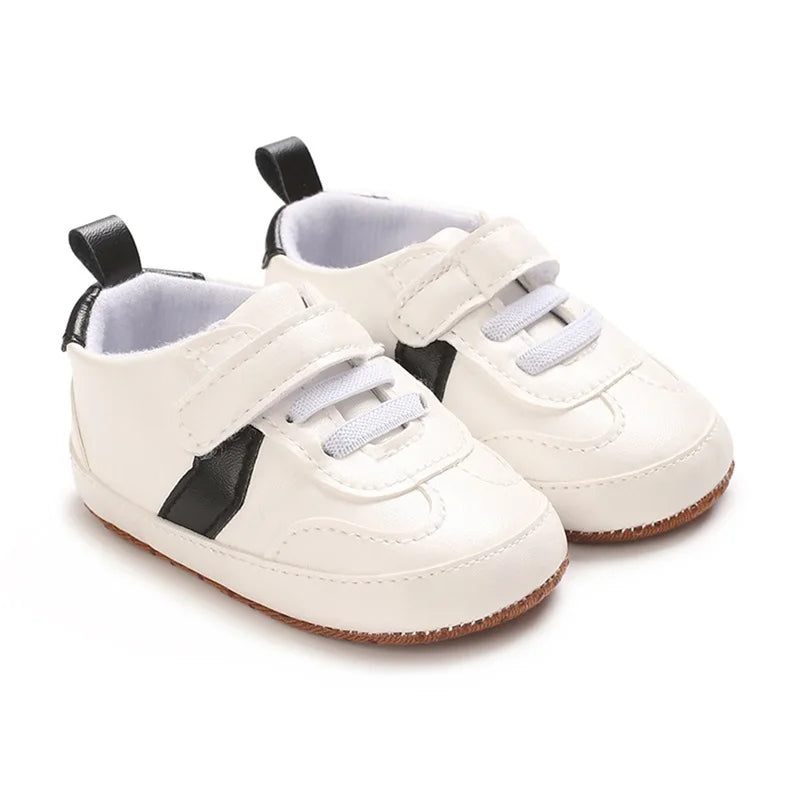 Infant Toddler Soft Sole Leather Sneakers with Contrast Colors Breathable Baby Flats for Newborn Boys and Girls Comfortable