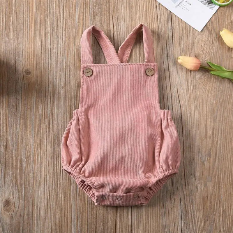 Boys Girls Solid Color Corduroy Sleeveless Jumpsuits