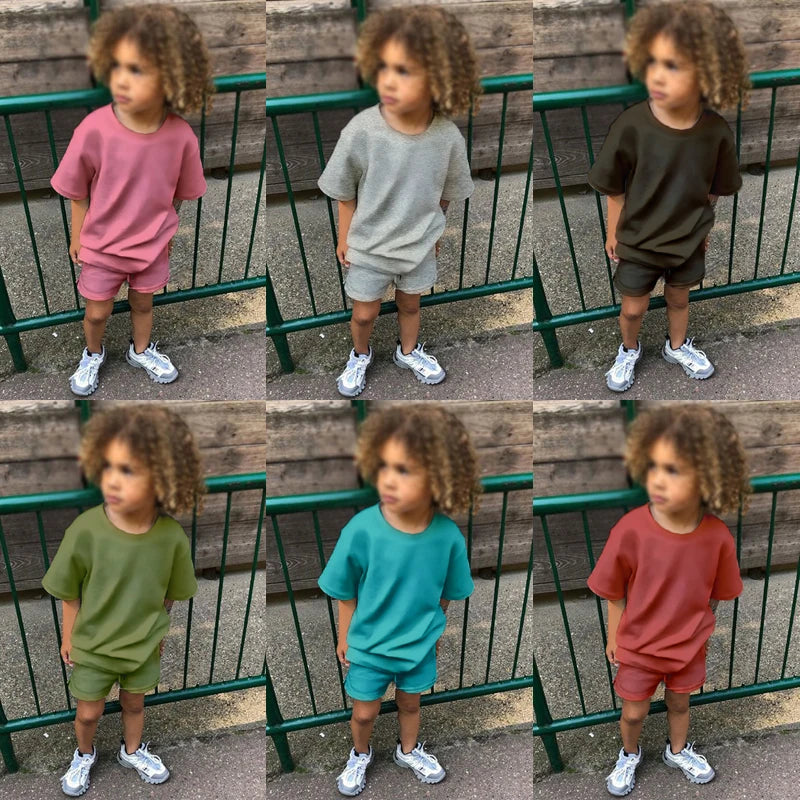 Infant Boys Girls Cotton Casual O-neck Short Sleeve T-Shirt + Shorts Children Outfits