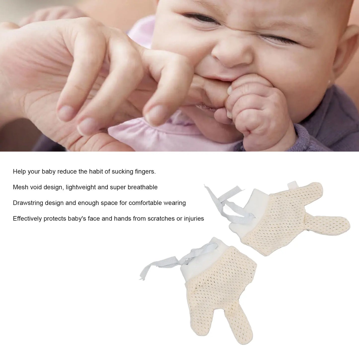 Baby Mittens Mesh Hand Gloves with Drawstring Scratch Free Unisex for Infants Newborns Boys Girls S