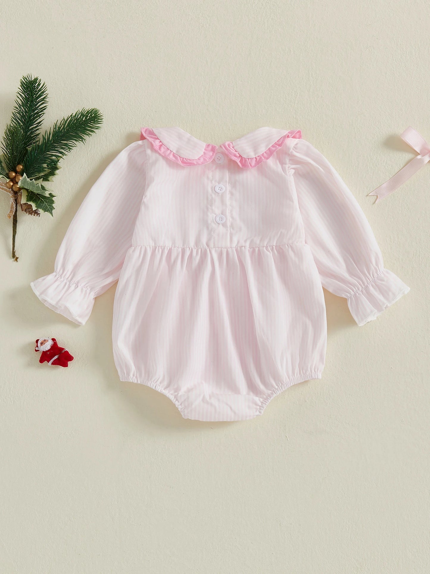 Infant Holiday  with Festive Bow Detail and Striped Pattern Long Sleeve Jumpsuit for Baby Girls Winter Romper for