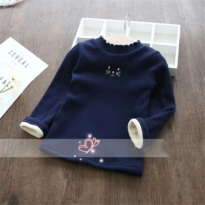 Fashion Girls Sweaters New Winter Children Clothes Cartoon Kids Tops Warm Velvet Thick Kids Sweater Girls Outwear Sweater