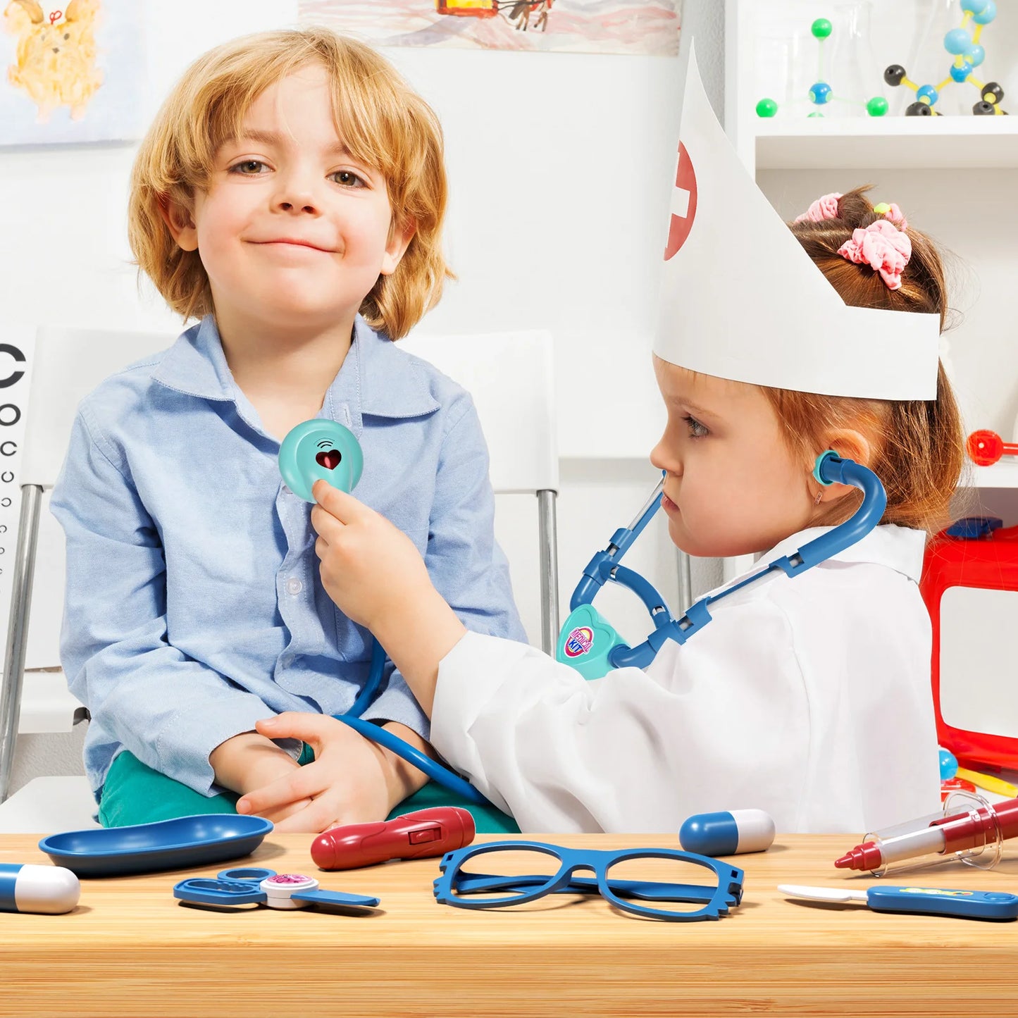 Children's Doctor Toy Simulation Tool Set for Girls with Luggage Rolling Case to Play as Nurse and Give Injections with Stethosc