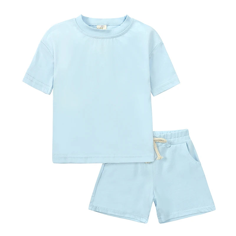 Infant Boys Girls Cotton Casual O-neck Short Sleeve T-Shirt + Shorts Children Outfits