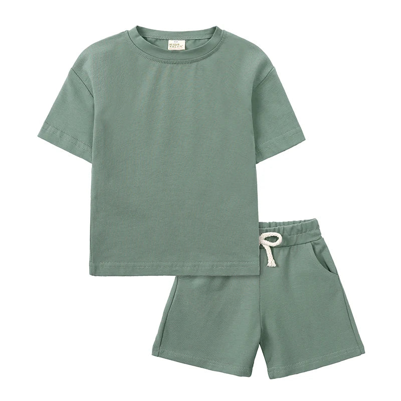 Infant Boys Girls Cotton Casual O-neck Short Sleeve T-Shirt + Shorts Children Outfits