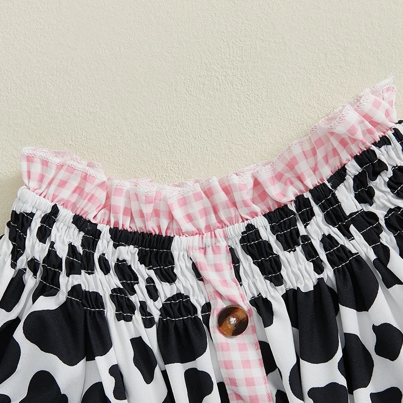 Girls Outfit Leopard Print Top and Denim Shorts with Frayed Hem and Belt Set