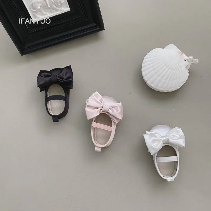 Baby Shoes Spring Autumn Girl's Bow Ballet Style Satin Soft Sole Shoe Baby Anti-slip and Anti Drop Heel Princess Toddler Shoes