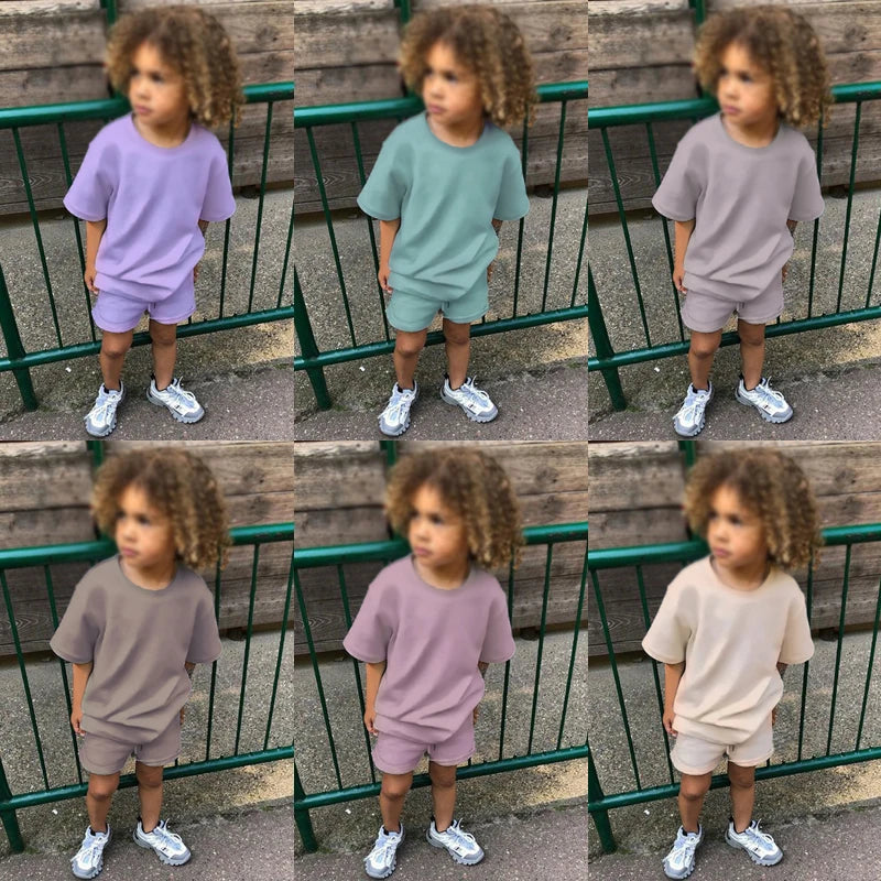 Infant Boys Girls Cotton Casual O-neck Short Sleeve T-Shirt + Shorts Children Outfits