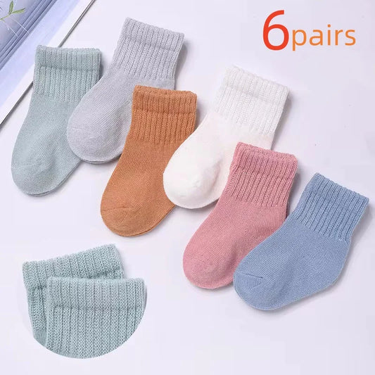 lawadka 6Pairs/lot Newborn Baby Socks For Boys Girls Cotton Solid Soft Infant Girl Boy Toddler Sock Spring Autumn 0 to 12 Month