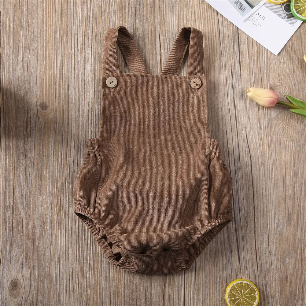 Boys Girls Solid Color Corduroy Sleeveless Jumpsuits