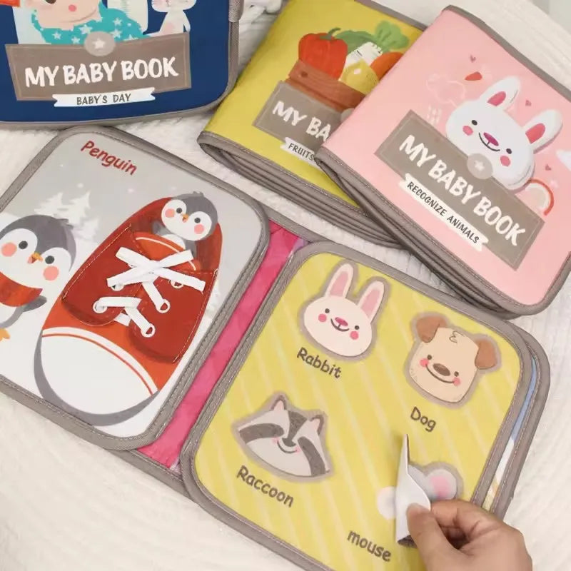 Montessori Busy Book Baby Early Education Book Puzzle Toy Animal Cognitive Fabric Book Repeated Paste Book & Sensory toys