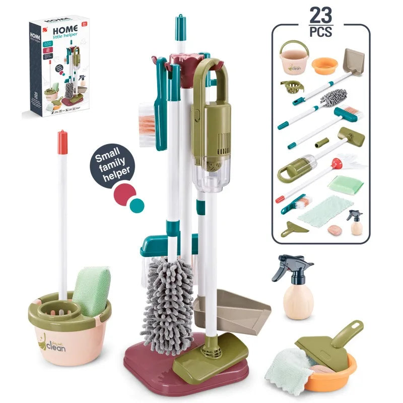 Kid Cleaning Toy Set Detachable Housekeeping Cart with Cleaning Tools Pretend Play Toys Gifts for Child Develop Hand-on Ability