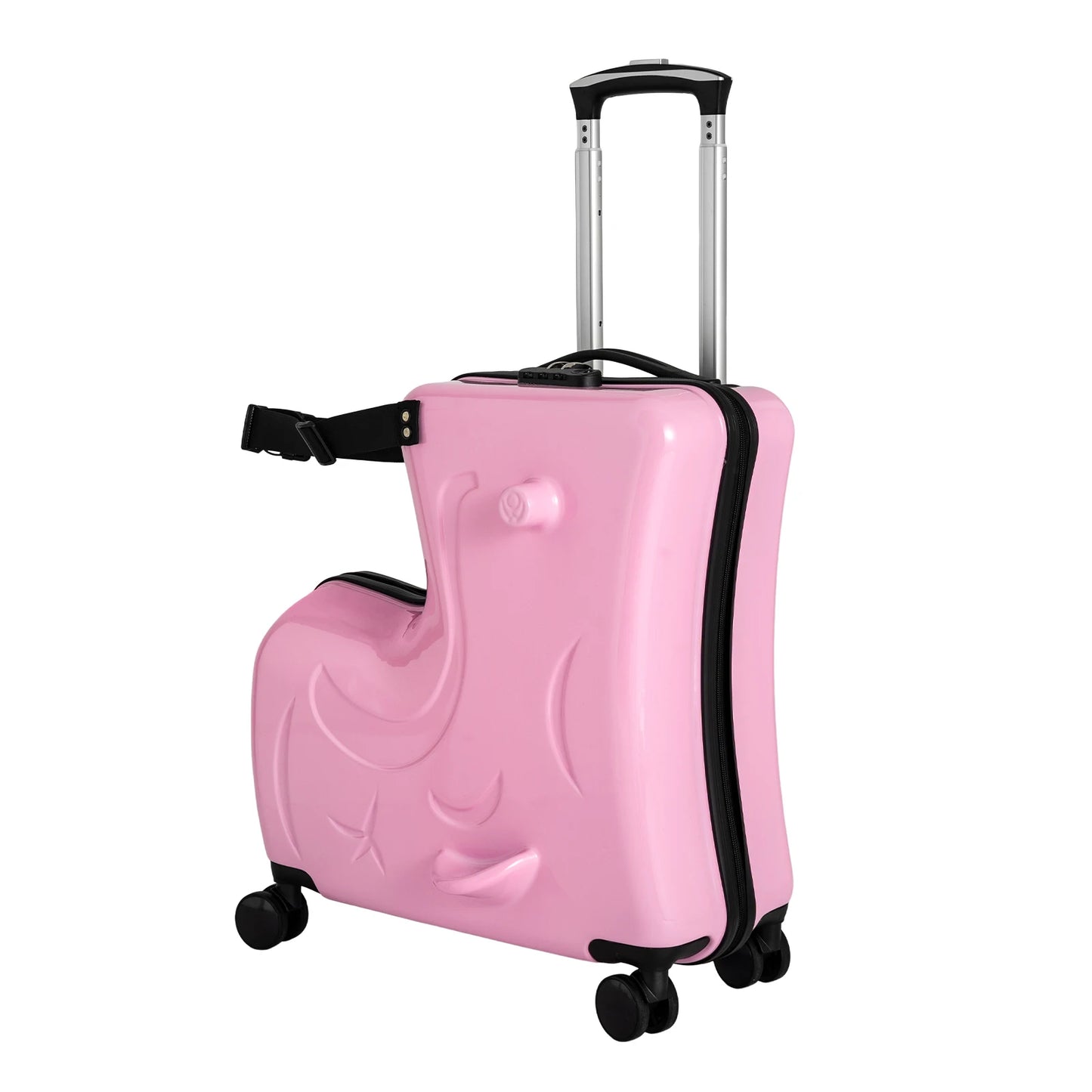 20" Kids Ride On Suitcase Rolling Luggage Trolley Case with Lock Waterproof PC Material for 3-6 Years Old