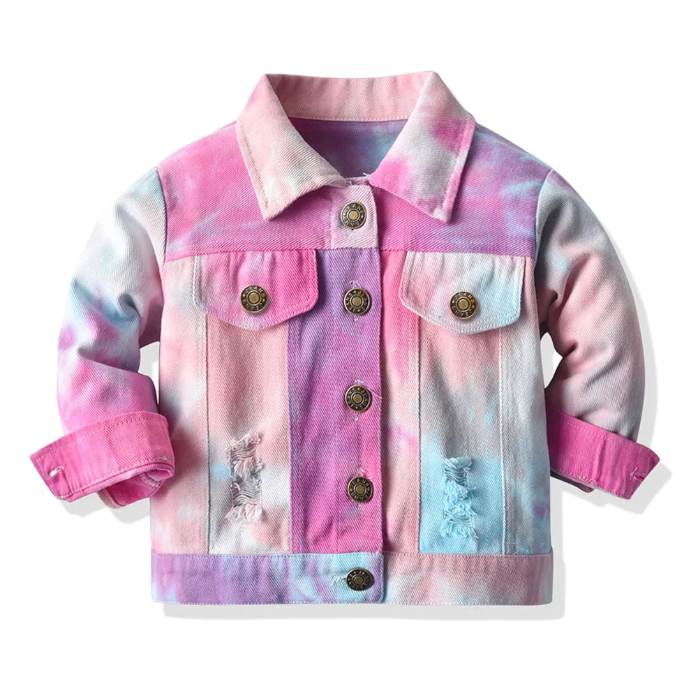 Spring Autumn Toddler Girl Tiedye Denim Jacket Little Kids Boy Casual Coats Children Outerwear Tops