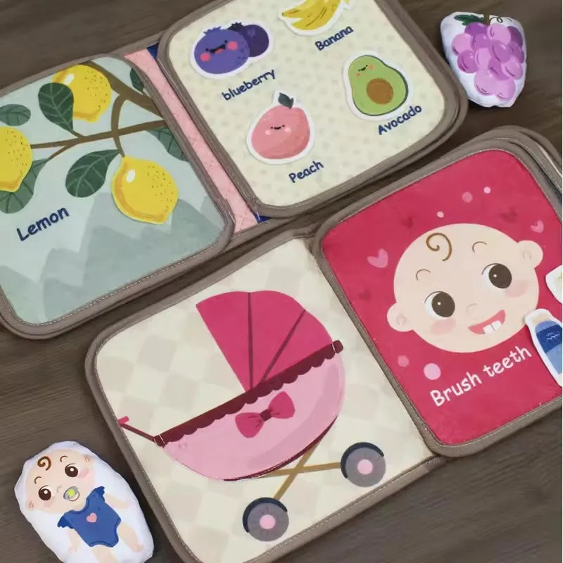Montessori Busy Book Baby Early Education Book Puzzle Toy Animal Cognitive Fabric Book Repeated Paste Book & Sensory toys
