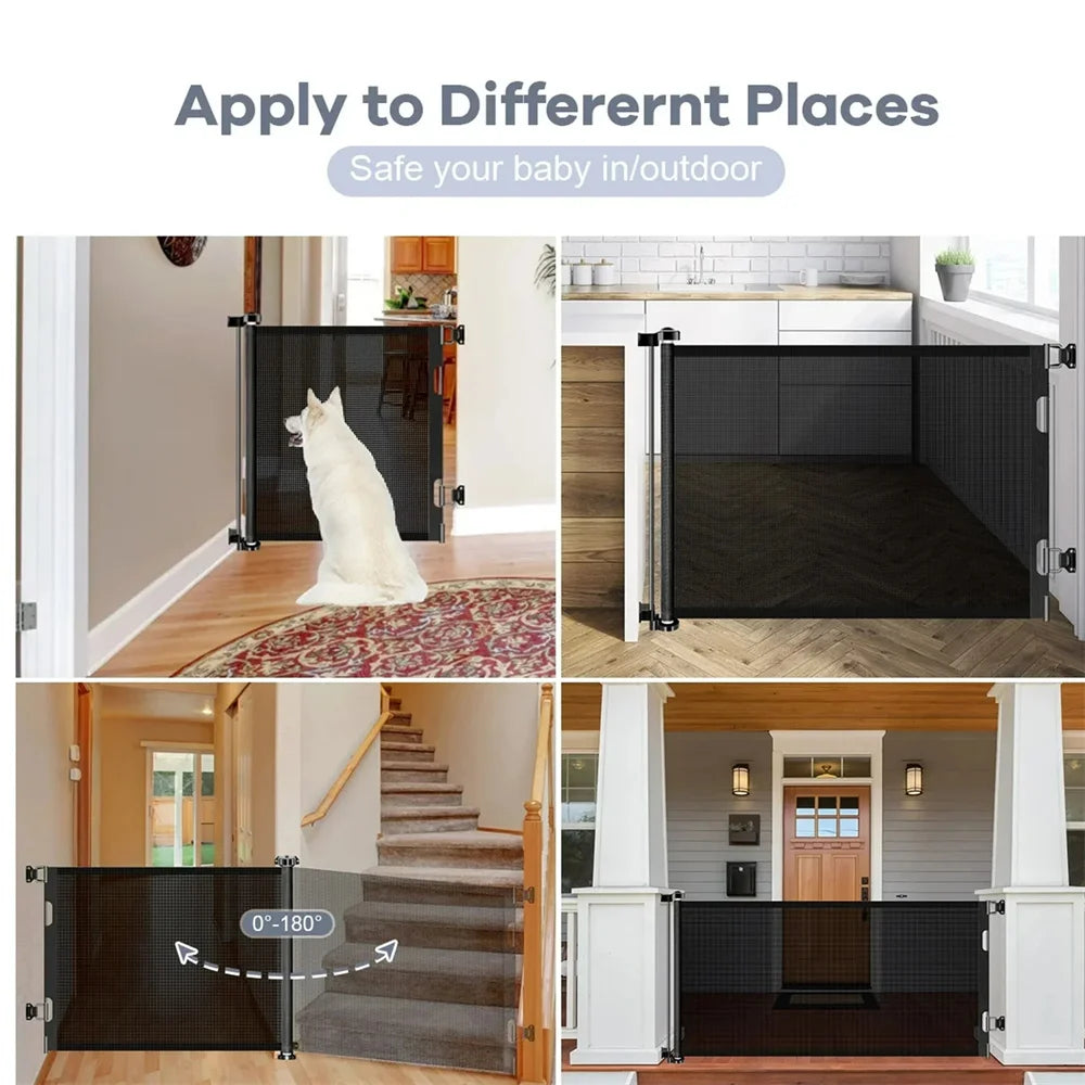 71in Extra Wide Retractable Baby Gate No-Drill Childproof Net Fence 34in Tall Mesh Baby Safety Gate for Stairs Dog Gate Black