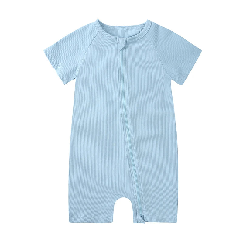Ribbed Bamboo Baby Romper Infant Clothing 3M-3Y Short Sleeve Rompers Newborn Baby Boys Girl Zipper Clothes