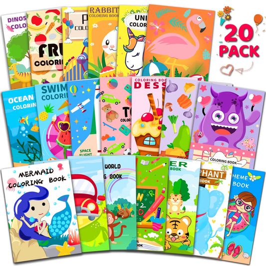 20 Pack Coloring Books for Kids with 20 Stacking Crayons Set Mini Coloring Books Bulk for Kids Ages 2-4-8-12 Small Activity Book