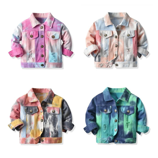 Spring Autumn Toddler Girl Tiedye Denim Jacket Little Kids Boy Casual Coats Children Outerwear Tops