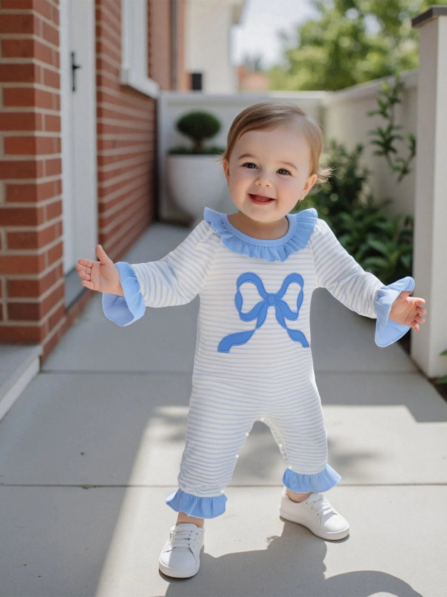 Adorable Toddler Winter  with Floral Embroidery and Ruffle Detail - Long Sleeve Round Neck Baby Girl Romper Pajamas