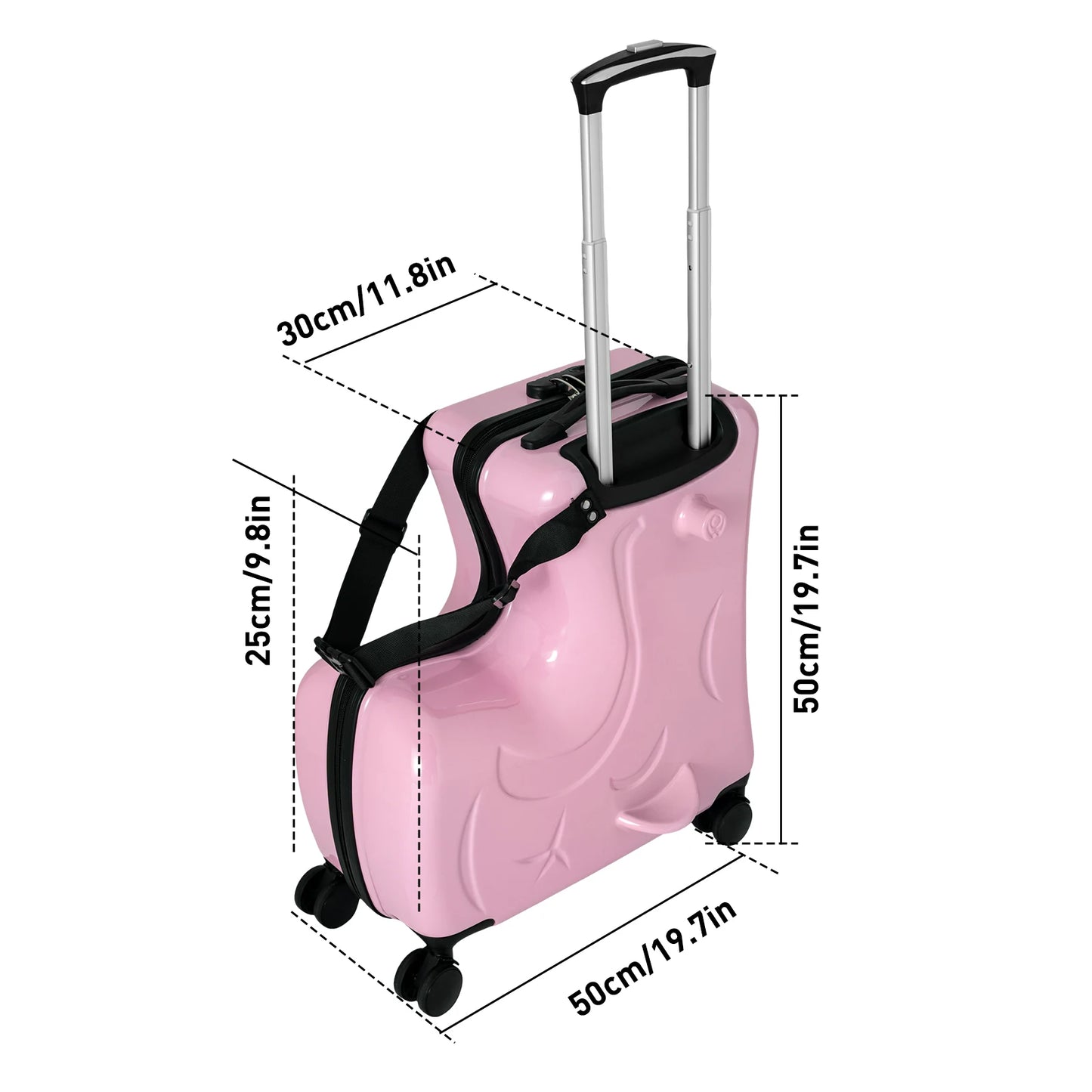 20" Kids Ride On Suitcase Rolling Luggage Trolley Case with Lock Waterproof PC Material for 3-6 Years Old
