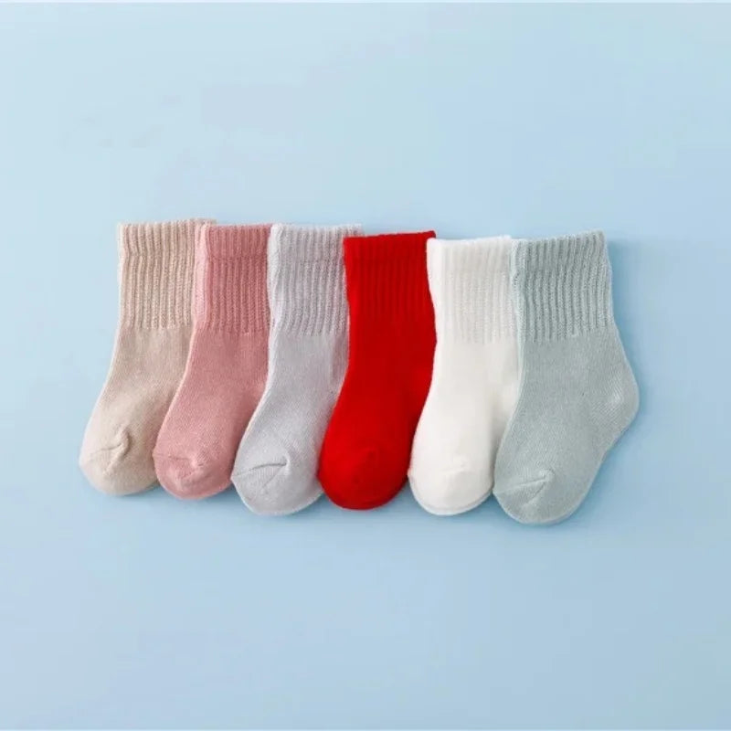 lawadka 6Pairs/lot Newborn Baby Socks For Boys Girls Cotton Solid Soft Infant Girl Boy Toddler Sock Spring Autumn 0 to 12 Month