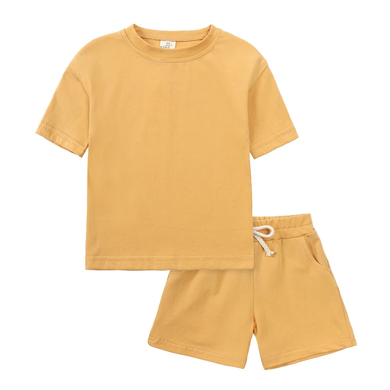 Infant Boys Girls Cotton Casual O-neck Short Sleeve T-Shirt + Shorts Children Outfits