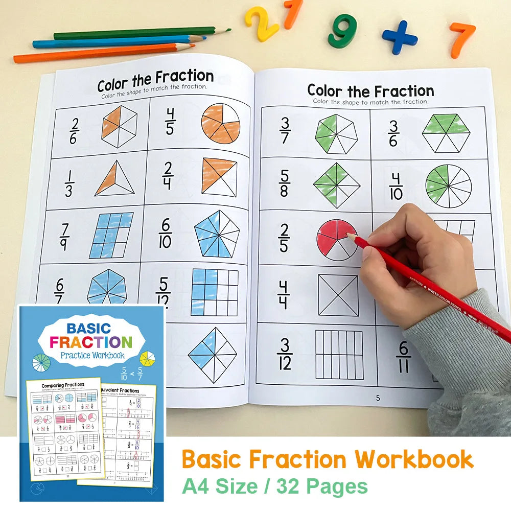 Basic Fraction Learn and Practice Training Workbook Fraction Fact Teacher Teaching Aids Primary School Math Cognitive Test Book