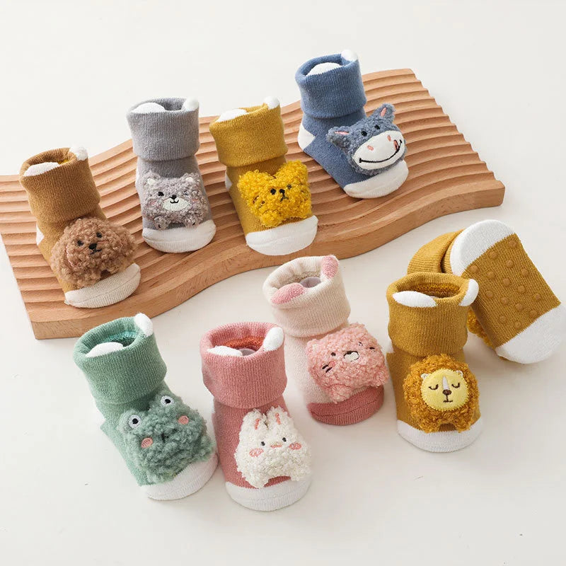 0-3Years Newborn Baby Girl Boy Socks Cute Cartoon Animal Socks Non-slip Toddler Floor Socks Winter Thicken Warm Socks for Infant