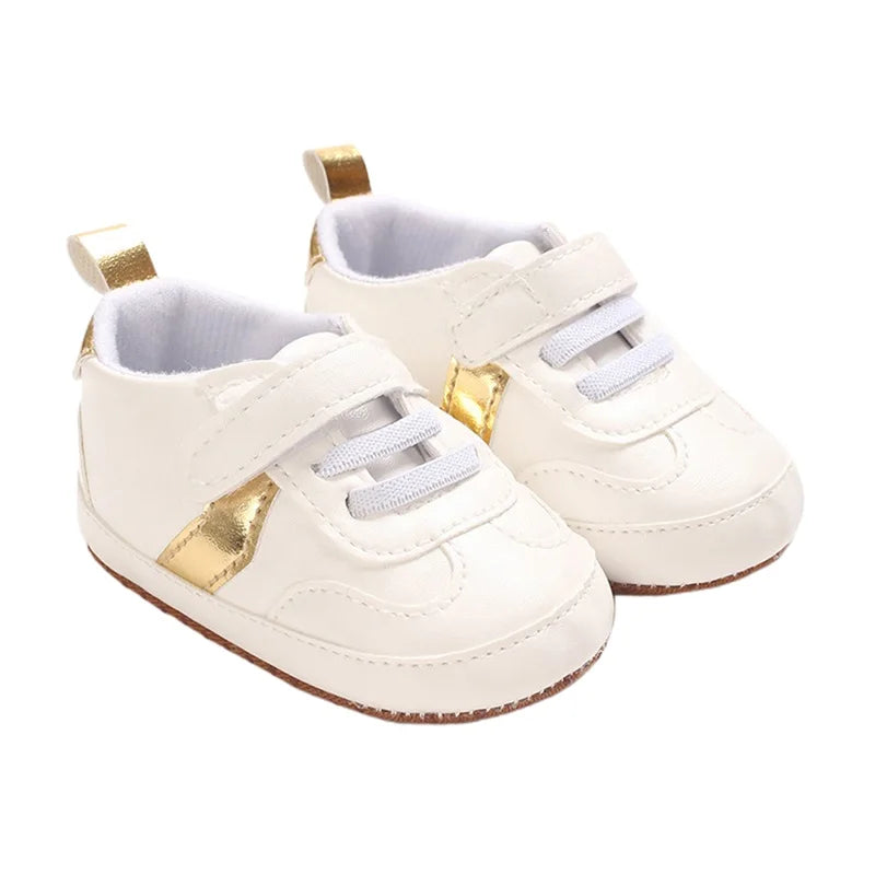 Infant Toddler Soft Sole Leather Sneakers with Contrast Colors Breathable Baby Flats for Newborn Boys and Girls Comfortable