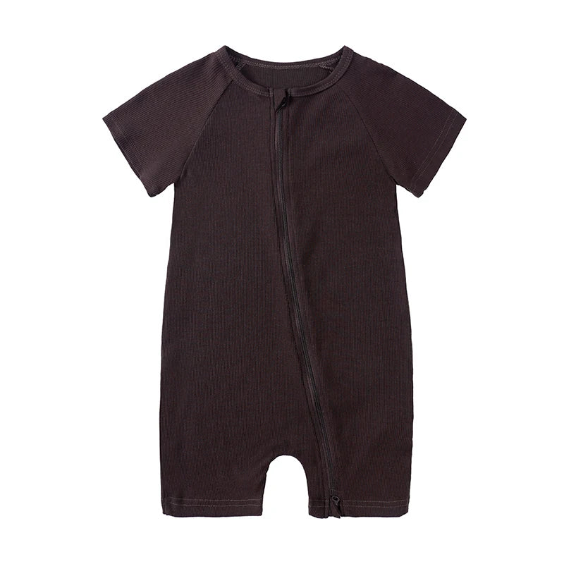 Ribbed Bamboo Baby Romper Infant Clothing 3M-3Y Short Sleeve Rompers Newborn Baby Boys Girl Zipper Clothes