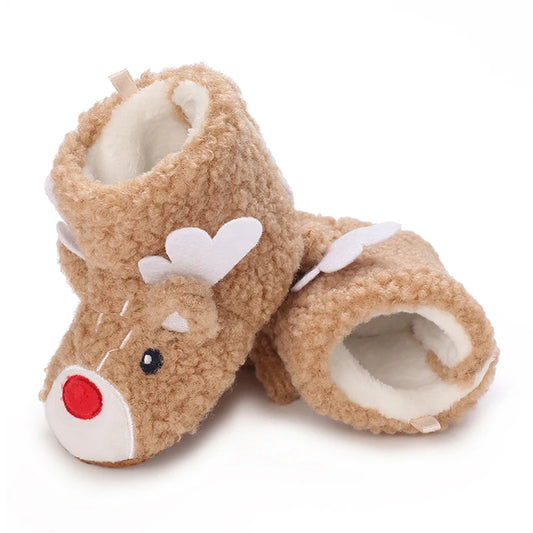 Cute Reindeer Patterned Baby Winter Boots Warm Soft Sole First Walker Shoes for Infants Non-Slip Christmas Footwear