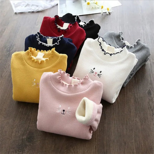 Fashion Girls Sweaters New Winter Children Clothes Cartoon Kids Tops Warm Velvet Thick Kids Sweater Girls Outwear Sweater
