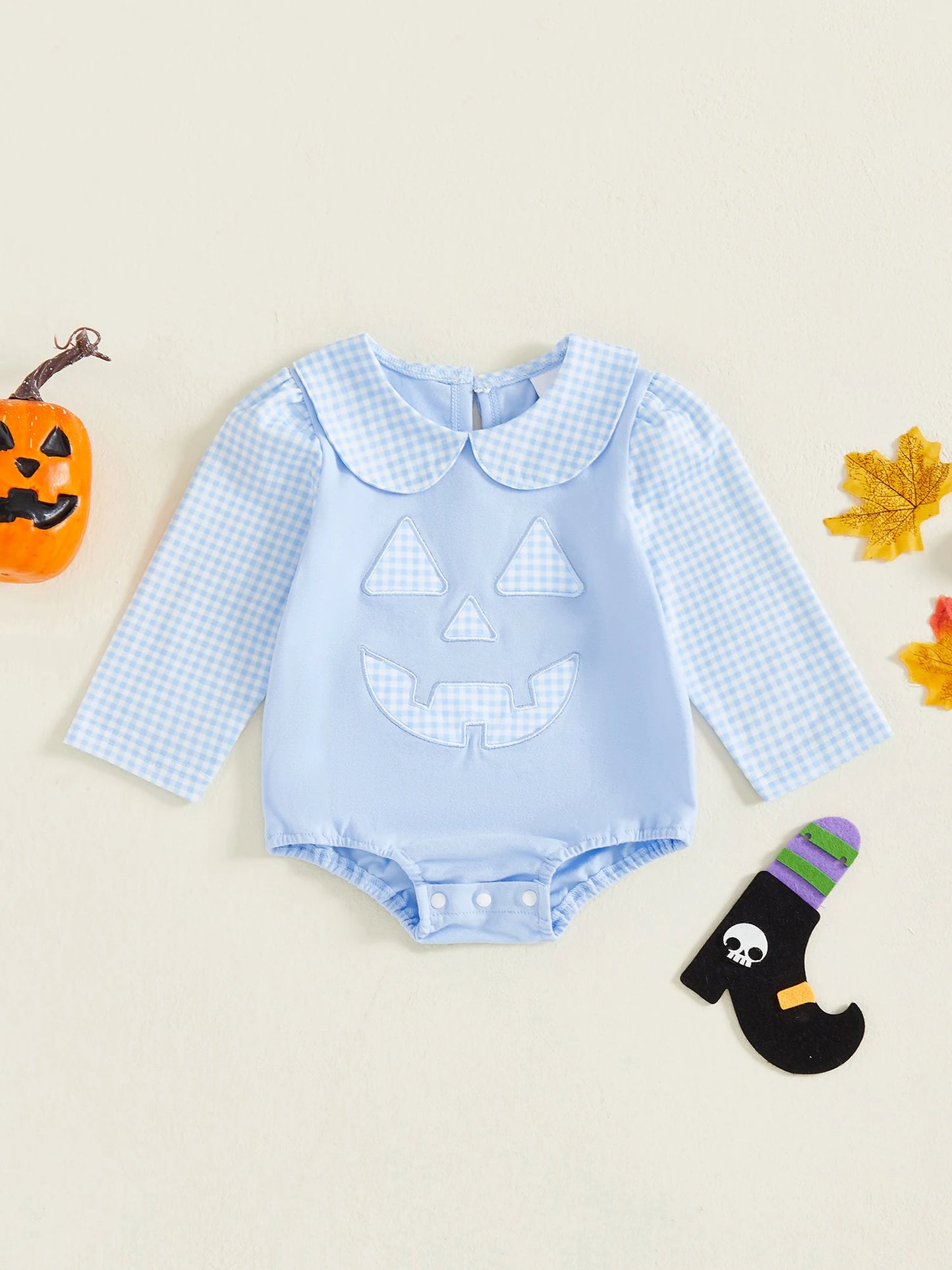 Adorable Toddler Halloween  with Pumpkin Print and Ruffle Sleeves Soft Cotton Baby Romper for Fall Costume