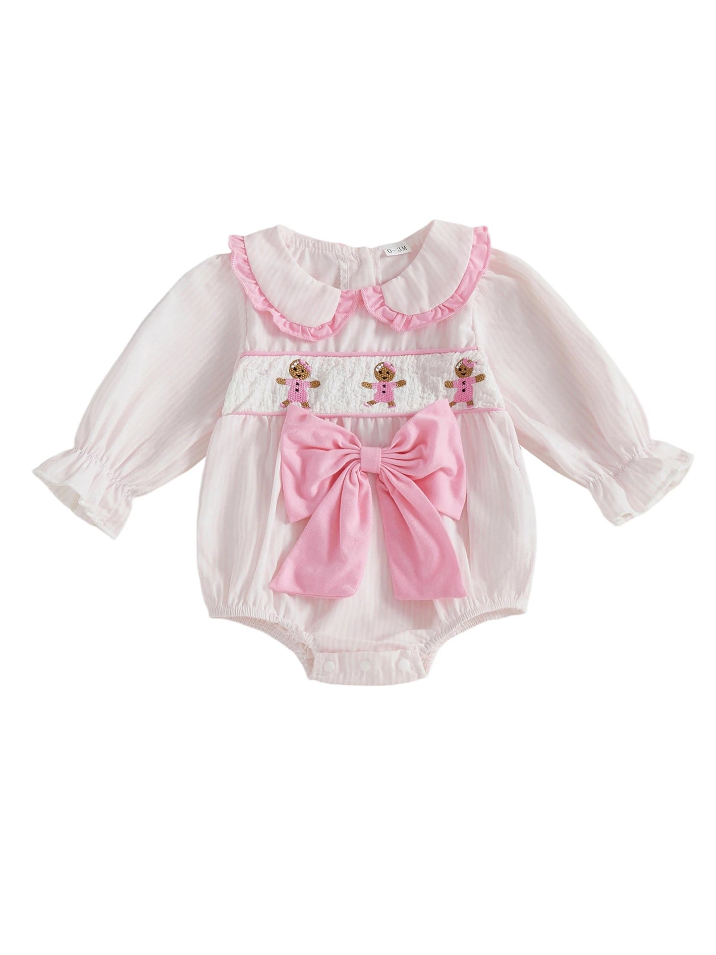 Infant Holiday  with Festive Bow Detail and Striped Pattern Long Sleeve Jumpsuit for Baby Girls Winter Romper for