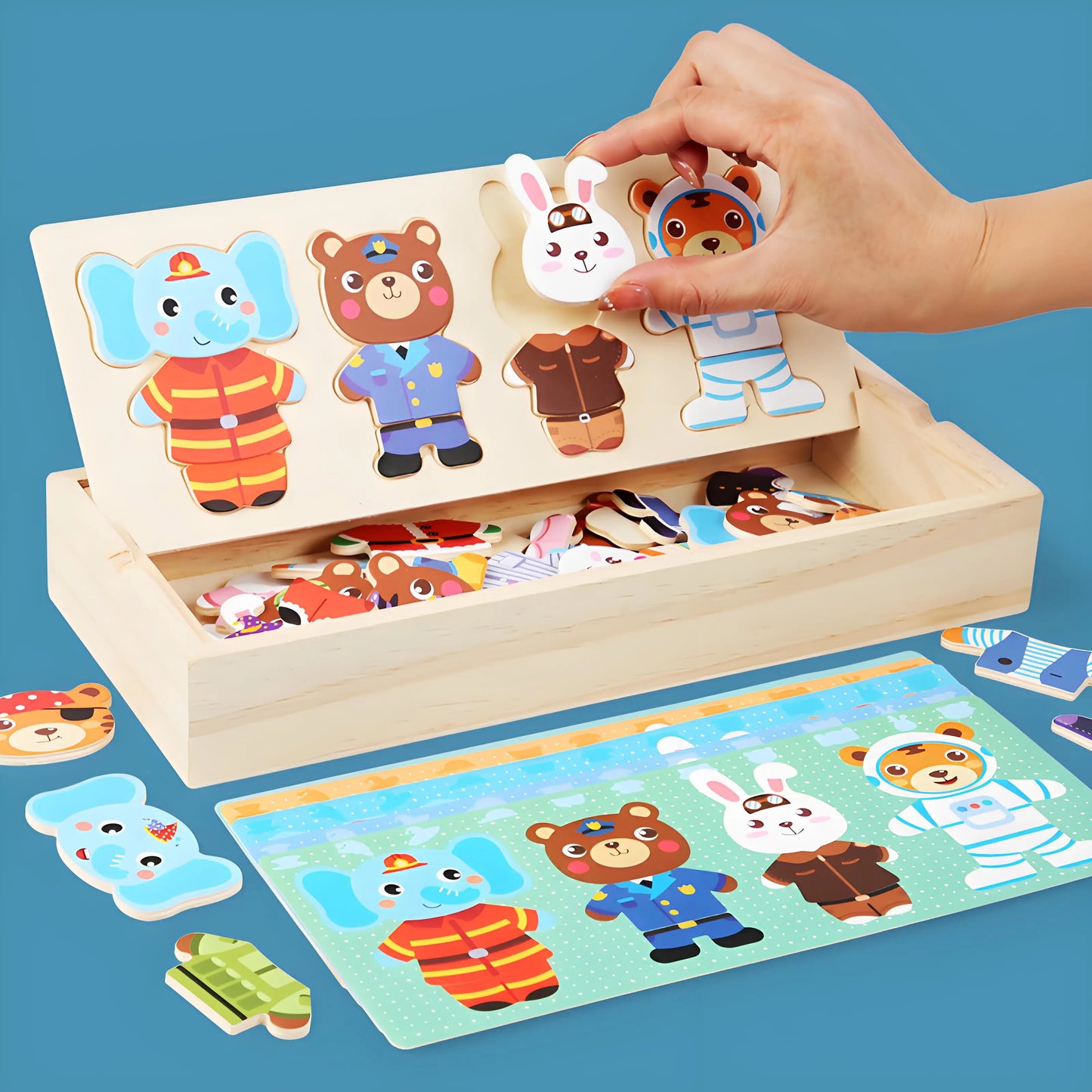 Elephant Bear Change Clothes Children's Early Education Wooden Jigsaw Puzzle Dressing Game Baby Puzzle Toys For Children Gift