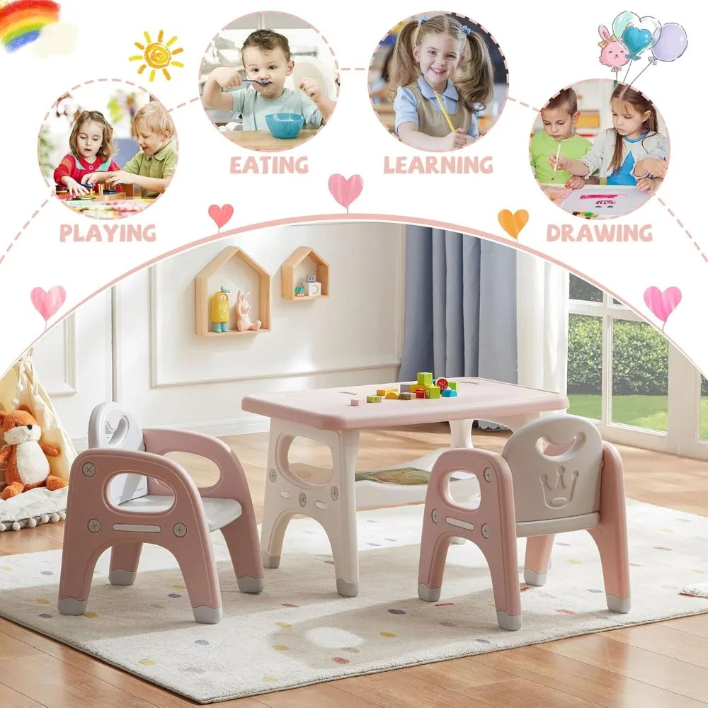 Kids Table and Chair Set, Plastic Children Activity Table with 2 Chairs, Toddler Table and Chair Set for Reading, Drawing