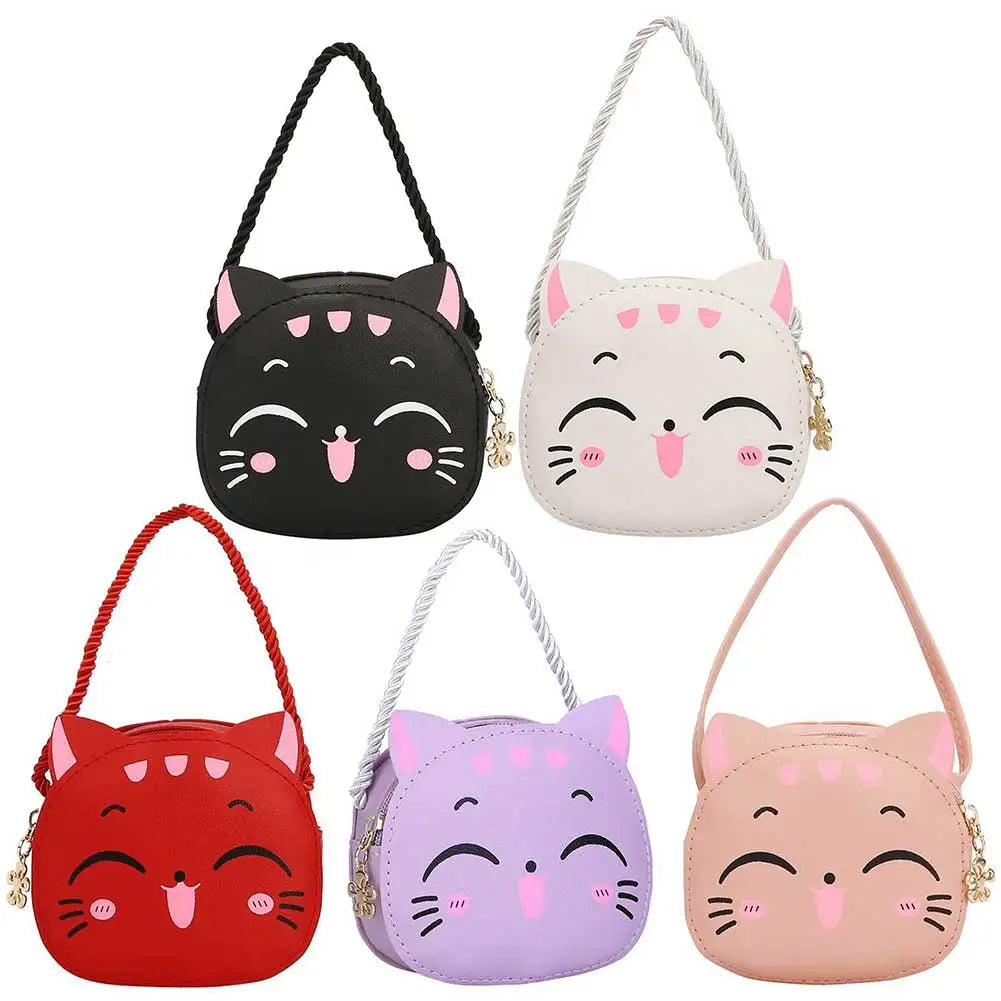 Girls Kawaii Satchel Bag Cartoon Cat Mini Shoulder Bag Compact Fashion Coin Purse Kids Daily Bags