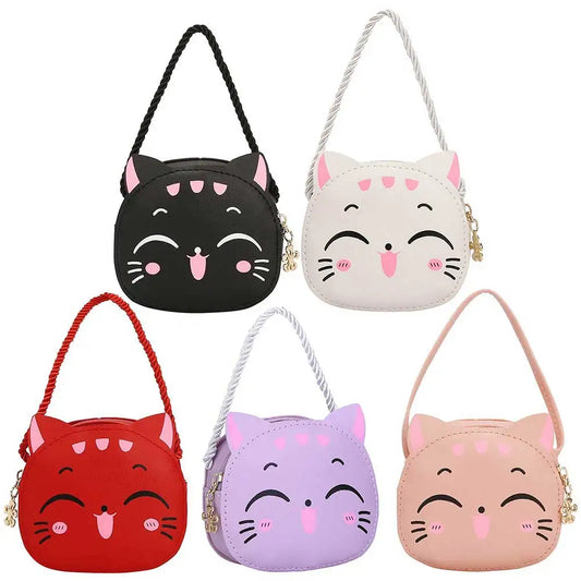 Girls Kawaii Satchel Bag Cartoon Cat Mini Shoulder Bag Compact Fashion Coin Purse Kids Daily Bags
