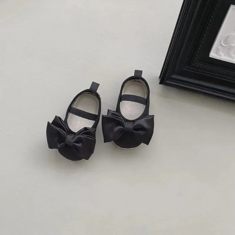 Baby Shoes Spring Autumn Girl's Bow Ballet Style Satin Soft Sole Shoe Baby Anti-slip and Anti Drop Heel Princess Toddler Shoes