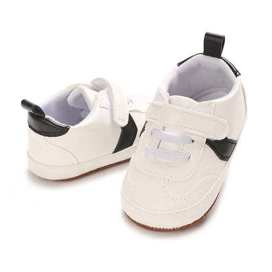 Infant Toddler Soft Sole Leather Sneakers with Contrast Colors Breathable Baby Flats for Newborn Boys and Girls Comfortable