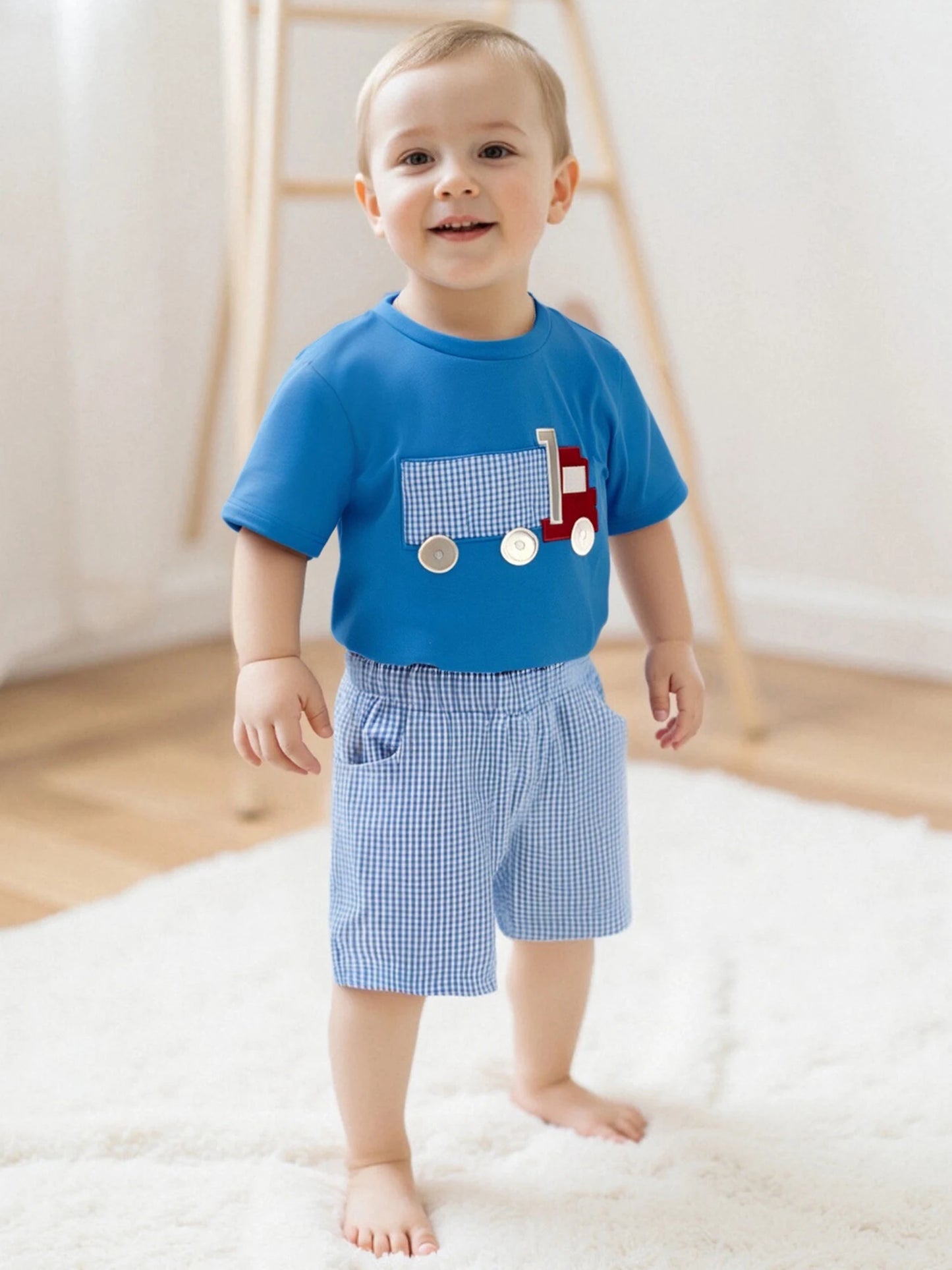 Cute Toddler Boy Outfits Dinosaur Print Short Sleeve Round Neck T-Shirts with Camouflage Elastic Waist Shorts 2 Pcs Set