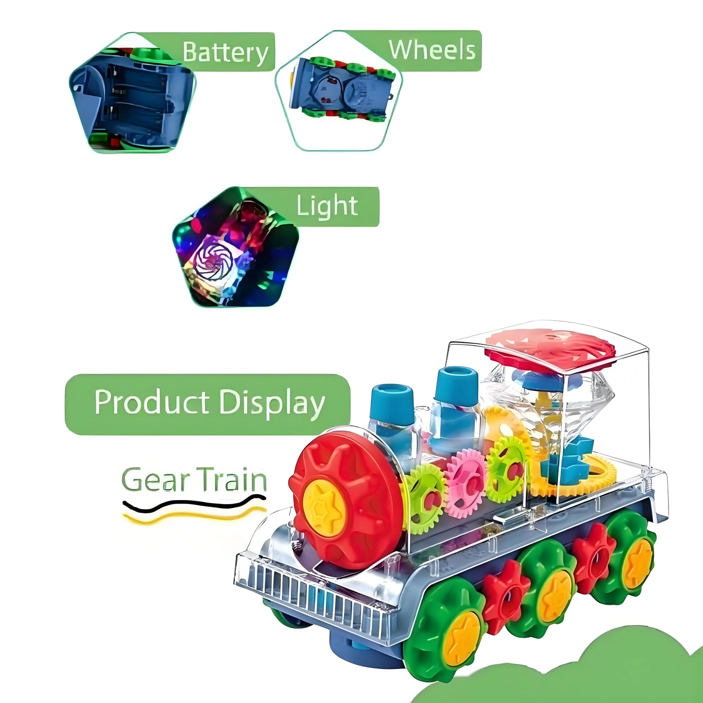 Electric Gear Train Toy with Flashing Lights | Transparent STEM Learning Toy | Musical Educational Gift for Kids Ages 3-8