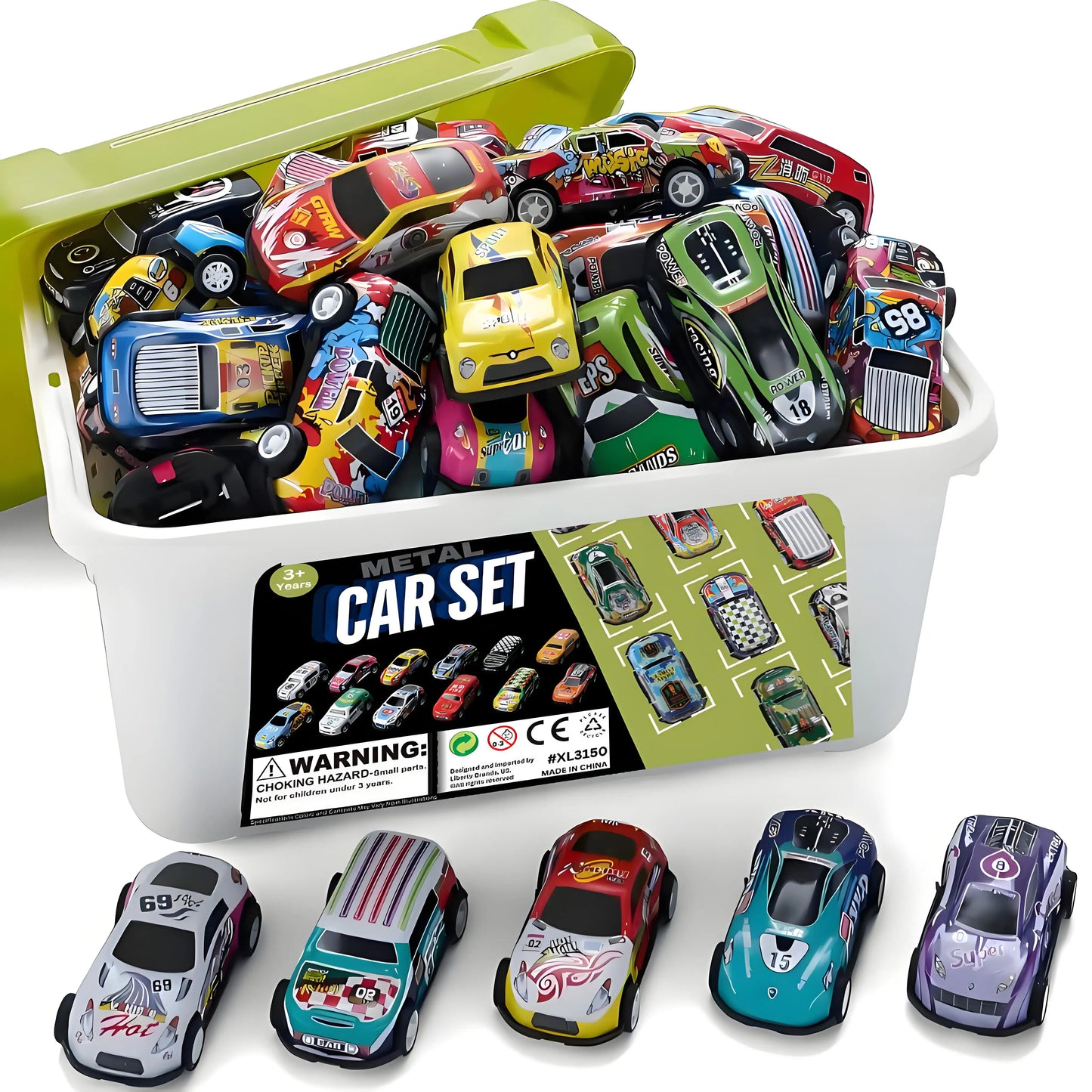 50-Pack Pull Back Cars for Kids, 1:64 Scale Mini Car Toys Bulk Metal Race Vehicles in Storage Bucket - Party Favors Goodie Bag
