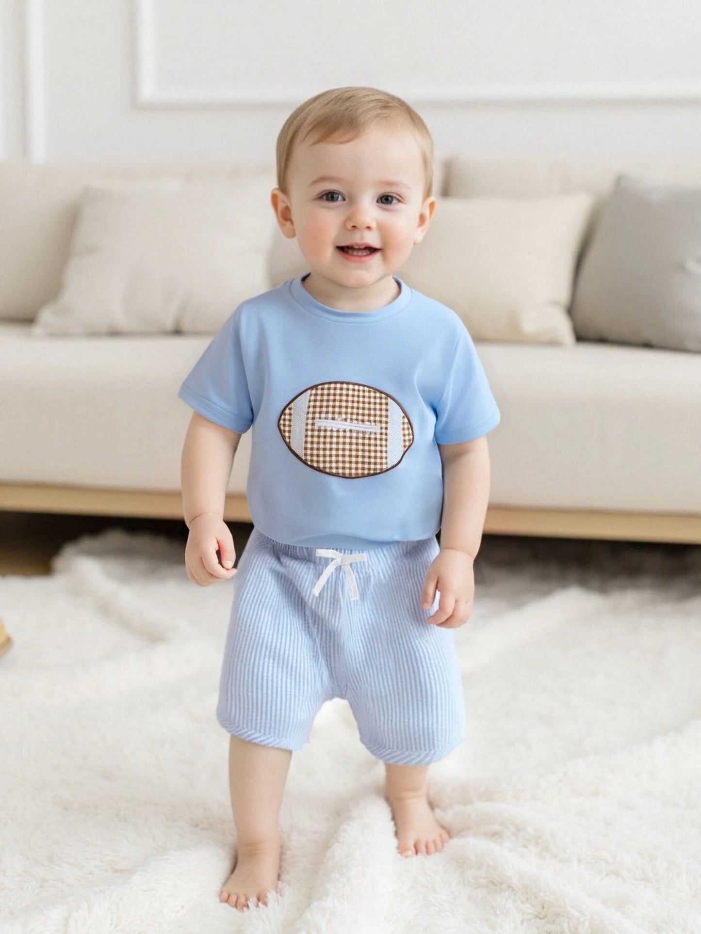 Boys Casual Summer Outfits Striped Print Short Sleeve T-Shirts Elastic Waist Shorts 2-Piece Clothing Set for Toddlers