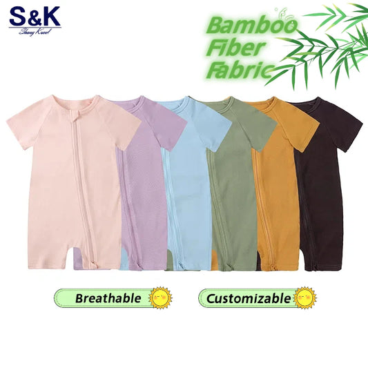 Ribbed Bamboo Baby Romper Infant Clothing 3M-3Y Short Sleeve Rompers Newborn Baby Boys Girl Zipper Clothes